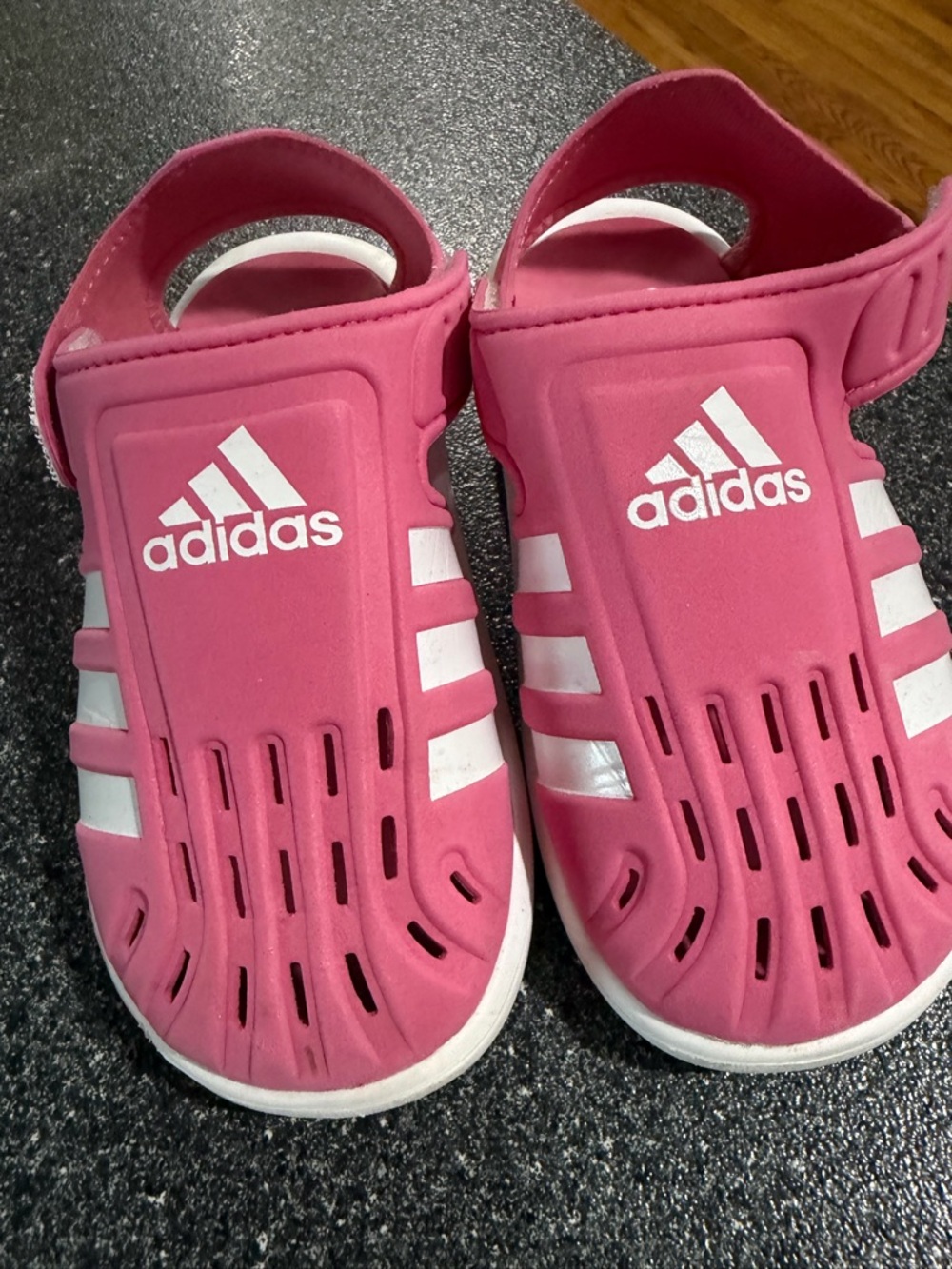 adidas Kids Pink and White Slip-On Sport Sandals
